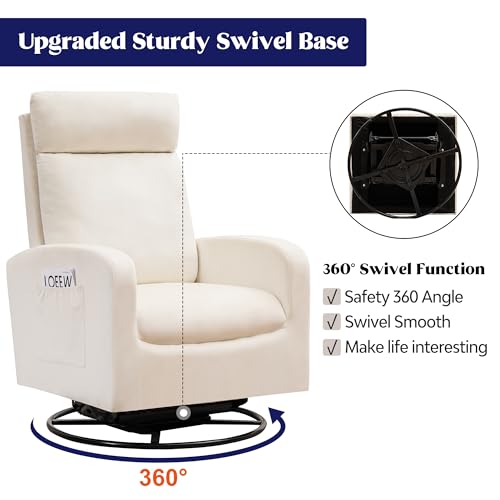 HOMYKA 360° Swivel Glider Rocking Chair, Swivel Rocker Gliding Chair for Nursery, Glider Nursing Chairs with Side Pocket and High Back for Living Room, Bedroom, Velvet Beige - Thumbnail 4