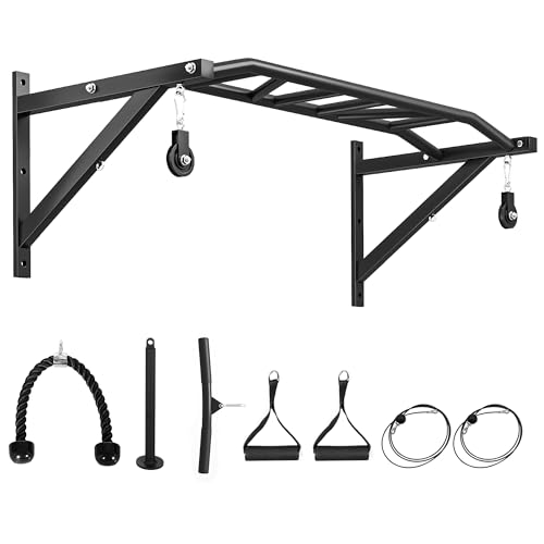 SPORTNOW Barre de traction murale, barre de fitness multi-prise en main multifonctionnelle en acier robuste, avec système de poulie à câble, multi-grip pull...