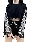 Punk Goth Emo Evil Print Long Sleeve Chic Crop Top Women Gothic Dark Series Hoodie Sweater