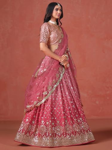 Image of Zeel Clothing Women Georgette Semi stitched Sequins Zari Embroidered Lehenga Choli With Dupatta (7086-Latest, Free size)
