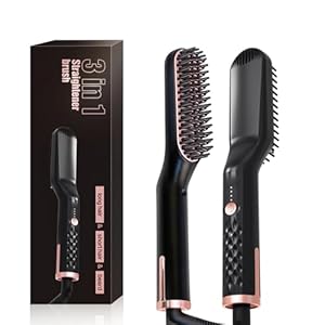 Beard Straightener for Men 25s Fast Heating Hair Straightener Brush 3 in 1 Professional Electric Hot Mustache Comb Beard Brush Temperature Adjustable & Anti-Scald for Styling Hair and Beard