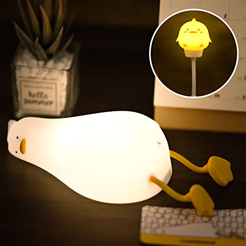 Vaipi 2Pcs Lying Flat Duck Night Light & Usb Cute Light Up Duck Led Squishy Duck Lamp Silicone Nursery Baby Nightlight Bedside Lamp For Breastfeeding, Room Decor, Kawaii Birthday Gifts, Boys And Girls #TOP30