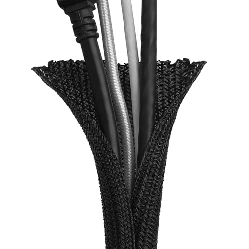 Self-Wrap Cable Sleeve, 10ft(3M) Cable Organizer, Wire Protector Cable Wrap Cover for Computer, TV, Electronic Products, Braided Cord Management for Home and Office- 1/2 inch Inner Diameter (Black)