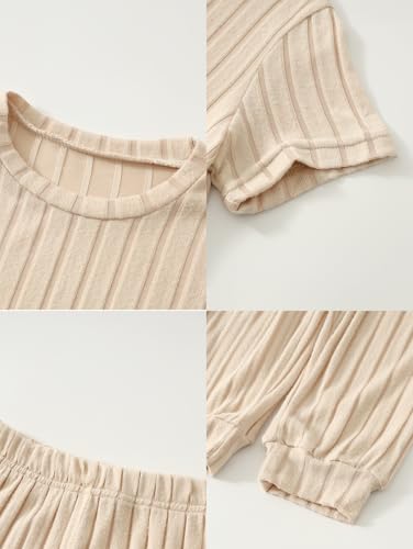 Image of Girls 6 Pieces Knit Outfits Short Sleeve Tee Tops and Pants Clothing Set 4-12Y