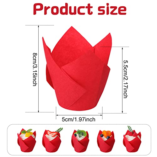 200 Pack Tulip Cupcake Liners Paper Baking Cups Greaseproof Muffin Liners Grease Resistant Cupcake Wrappers For Weddings Birthday Baby Showers Cake Balls Muffins Candy Jelly Party Supplies (Red) #TOP1