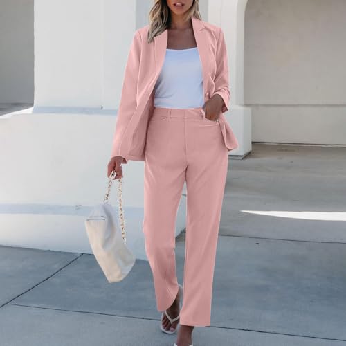 Mrat Women's Two Piece Sets Blazer + Trousers Suits Ladies Elegant Dressy Business Casual Outfits Open Front Lapel Jacket with Pockets Straight Leg Pant Loose Slim Fit Formal Work Office Wedding Guest - Image 5