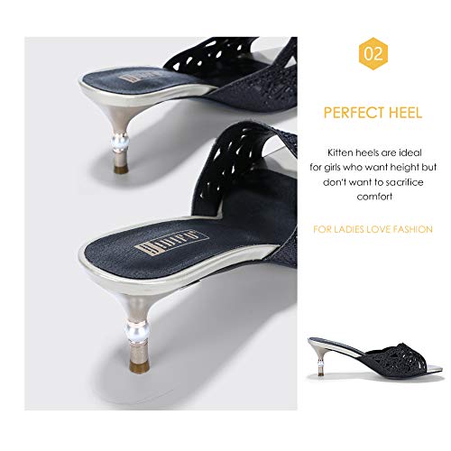 IDIFU Womens Silver Gold Wedding Shoes for Bride Bridesmaid Low Kitten Peep Toe Heels Dress Sandals Glitter Formal Slide… - Image 3