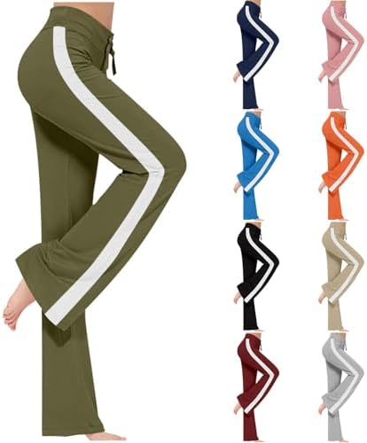Wide Leg Yoga Pants for Women High Waisted Tummy Control Drawstring Sweatpants Side Striped Workout Running Track Pants