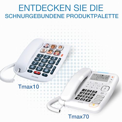 ALCATEL TMAX 10 - Schurgebundenes Festnetztelefon für Senioren - Große Tasten - Freisprechfunktion - Visuelle Anzeige für eingehende Anrufe - Tasten mit Fotos - Hörgerätekompatibel - Weiß