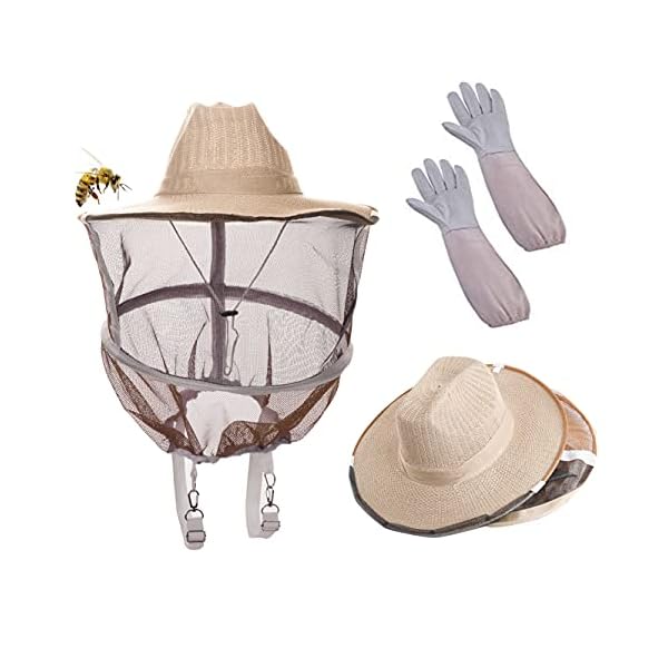 HunterBee Imker-Hut und Schleier mit Handschuhen, rund, 2-in-1, Braun