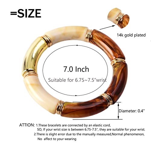 Goojids Bamboo Tube Bangles Bracelet Chunky Curved Stacking Clear Acrylic Colorful Beads Stretchable Friendship Gold Bracelets Gift For Women (A-Coffee) #TOP1
