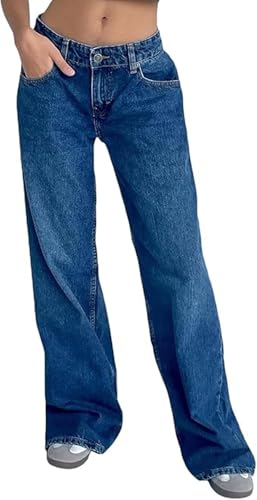 Low Waisted Jeans for Women, Low Rise Baggy Jeans, 2025 Loose Boyfriend Straight Wide Leg Jeans Trendy Long Denim Pants - Main Image