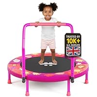 Happin 36\" Mini Foldable Toddler Trampoline, Indoor Trampoline Kids with Height-Adjustable Handle, Noise-Free. Indoor & Outdoor with Super Safety Pad & Durable Steel Frame.
