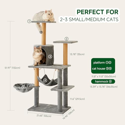 Torre para gatos multi-niveles 52 pulg con hamaca y rascador miniatura 2