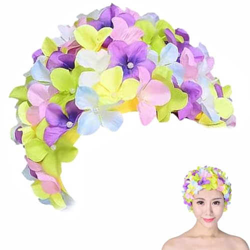 BEANPRECOY Vintage Swim Cap Floral Petal Retro Style Bathing Caps for Women Breathable Floral Swimming Hat Stylish Ear Protector for Girls Fashion Swim Cap for Swimming & Bathing Petal Design
