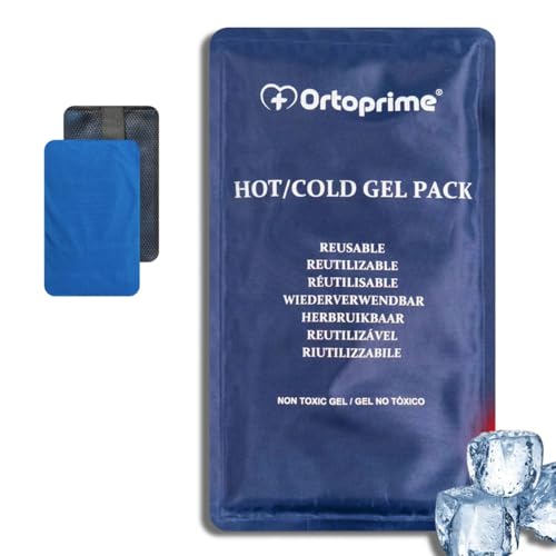 OrtoPrime Poche de Glace en Gel pour Chaud et Froid avec Housse de Protection Pack de 2 - Sac de Gel Réutilisable, Adapté pour Congélateur et Micro-ondes, 26x15cm, pour Toutes les Parties du Corps