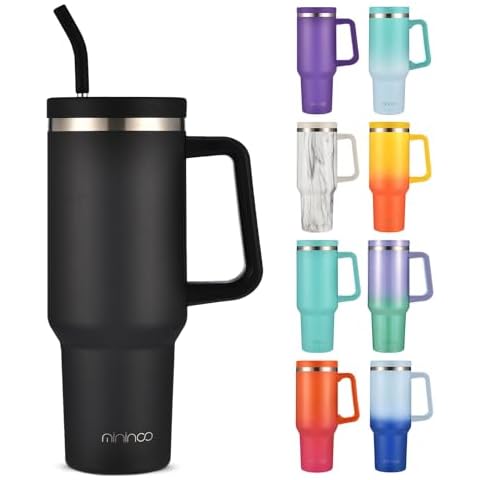 mininoo 40 oz Tumbler With Handle and Straw Lid, Insulated Coffee Mug Stainless Steel Travel Mug Leak-proof Lid and Straw Fit in Car Cup Holder(Black) Cover