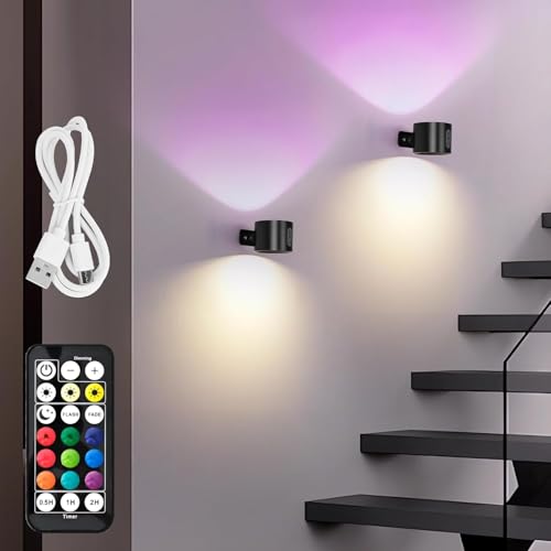 LuminexDesigns Set 2 Applique da Parete LED RGB Senza Fili con Telecomando