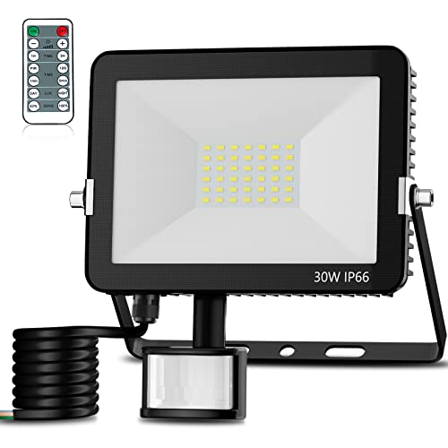 Fucidan 30W LED Strahler mit Bewegungsmelder Außen 3000LM Superheller Außenstrahler IP66 Wasserdicht Fluter Außen 6000K Kaltweiß Scheinwerfer für Garten Innenhöfe Garage Hotel Sportplatz Schwarz Cover