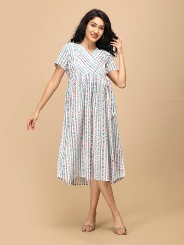 Image of The Mom Store Maternity and Nursing Dress | Pre and Post Pregnancy Dress for Womens | Zipper /Button Opening | Causal Wear | Trendy Stylish Causal Dresses for New Moms