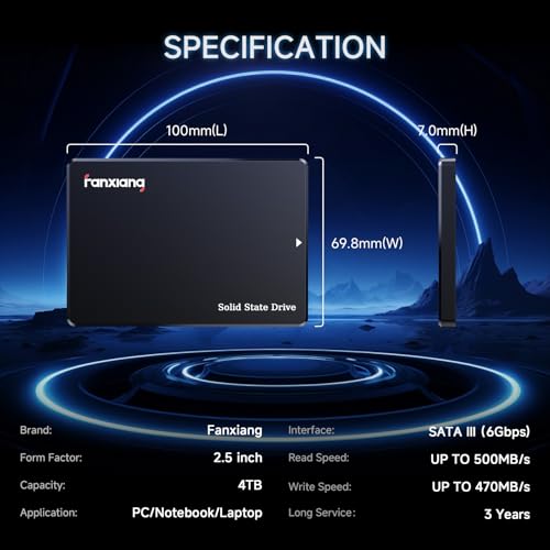 Image of fanxiang 4TB SATA SSD 2.5'' SSD SATA III 6 Gb /s Internal Solid State Drive Up to 500 MB /s 3D NAND SLC Cache for Laptop and PC Desktop Performance Boost 7mm(0.28″) S101Q