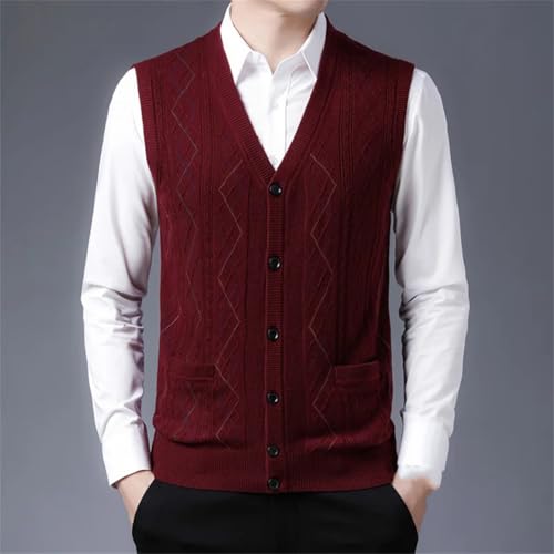 Men's Knitted Vest Cardigan Fall Winter Sleeveless V-Neck Single-Breasted Sweater Waistcoat for Layering4