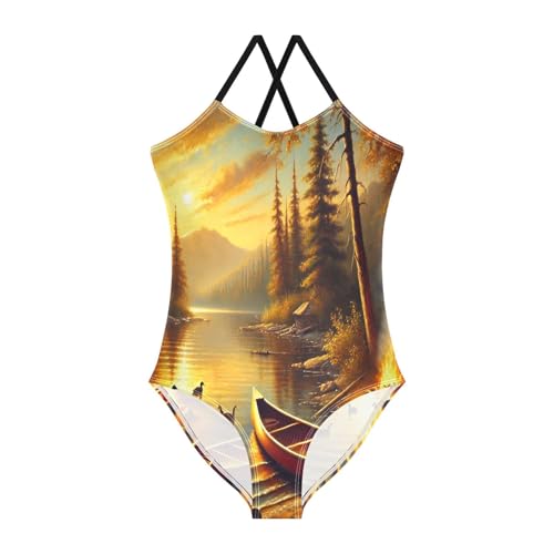 Lake Sunrise Fire Bathing Suits for Girls Kids Swimsuits Swimsuits One Piece Summer Beach Swimwear