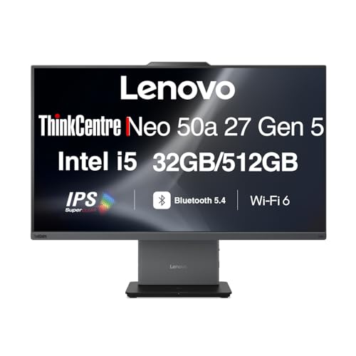 Image of Lenovo ThinkCentre Neo 50a Business All-in-One 27 inch IPS FHD Display | Intel i5-13420H, 32GB DDR5, 512GB PCIe SSD, Intel UHD, WiFi 6, Bluetooth 5.4, Webcam, RJ-45, Win 11 Pro