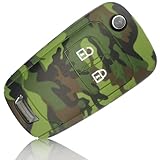 FOAMO Autoschlüssel Hülle kompatibel mit Opel Chevrolet 2-Tasten - Silikon Schutzhülle Cover Schlüssel-Hülle in Camouflage Dunkel-Grün Dunkel-Braun Beige