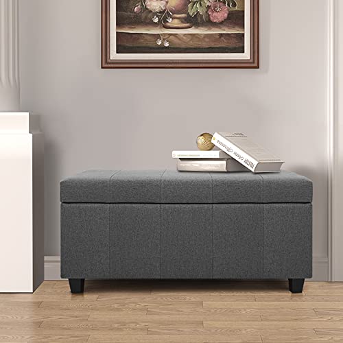 Homestripe 36Inch Damara Lift-Top Storage Ottoman Bench With Fabric Upholstery, Grey #TOP1