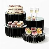 Wdpqyy 4 Pack Foldable Buffet Risers, Cardboard Cylinder Stands Food Display Risers with Acrylic Plates, Cake Cupcake Stands for Buffet Table, Dessert Table, Party Wedding Birthday Decor (Black)