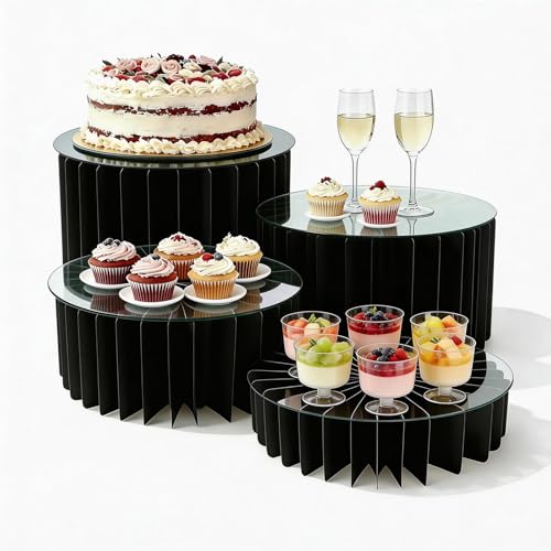 Wdpqyy 4 Pack Foldable Buffet Risers, Cardboard Cylinder Stands Food