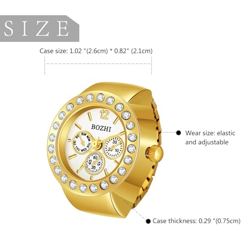 Jewellery Stylish Finger Ring Watch,Stretchy Band,Quartz Ring Watches for Girls,Women,Men Gift for Valentines Day (gold circle) خاتم ساعة