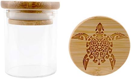 Sea Turtle 60ML Glass Food Storage Container and Decorative Engraved Air Tight Bamboo Lids Multi-Use Jar Herbs, Coffee, Tea, Sugar, Candy Apothecary Accessories for The Bedroom Kitchen Pantry