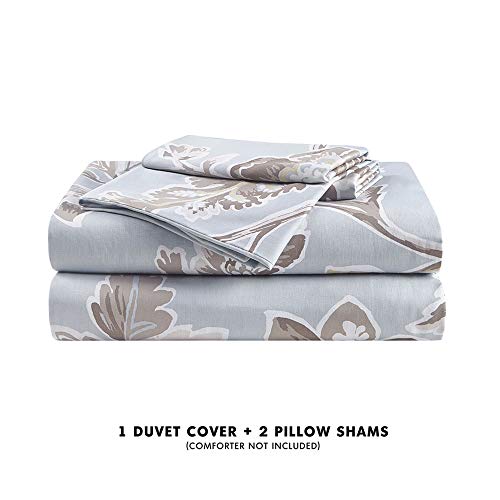 Inspire By Intelligent Design Reversible 100% Cotton Sateen Duvet - Breathable Comforter Cover, Modern All Season Bedding Set With Sham (Insert Excluded), Adrea, Floral Blue Full/Queen(90"X90") #TOP3