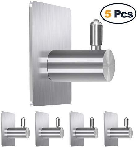 Self Adhesive Stainless Steel Heavy Duty Wall Hooks 5 Pack