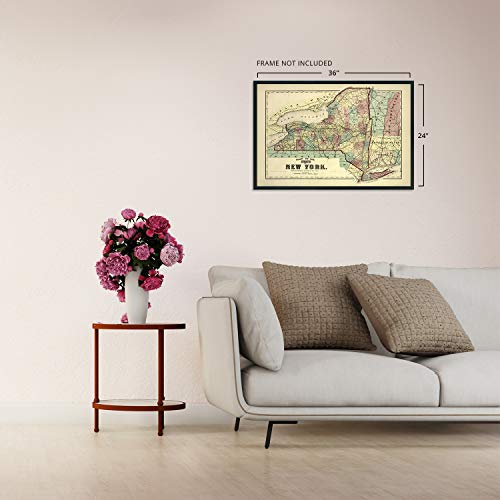 Historix Vintage 1875 New York State Map - 24X36 Inch Vintage Map Of New York Wall Art - Historic Map Of New York - New York State Poster - New York Map Art - Map Of New York Poster - Ny Map #TOP3