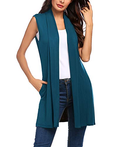 Image of Beyove Womens Long Vests Sleeveless Draped Lightweight Open Front Cardigan Layering Vest with Side Pockets