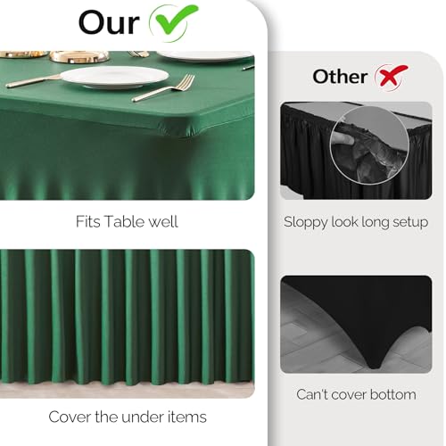 Wish Care 2 Pack Hunter Green Stretch Spandex Table Clothes for 8 Foot Rectangle Tables, 8FT Wrinkle Free Fitted Tablecloths Ruffles Design Table Cover for Party, Banquet, Wedding and Events by Wish Care - Used condition - Image 3