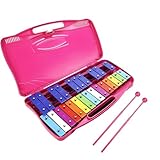 EliLunar Glockenspiel - Xilófono - 25 notas coloridas teclas metálicas con mazos, rosa
