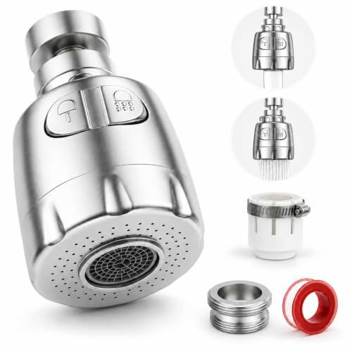 Aireador para Grifo de Cocina y Lavabo, Atomizador Grifo, Adaptador Grifo Cocina, Difusor Compatible con la Mayoría de Grifos, Giro 360°,con Adaptador M22/M24, Apto para 2 Modos de agua