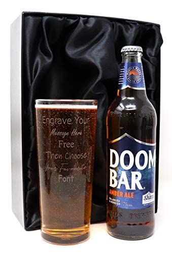 Personalised Pint Glass & Beer (Sharp's Brewery Doom Bar Amber Ale, Silk Lined Gift Box)