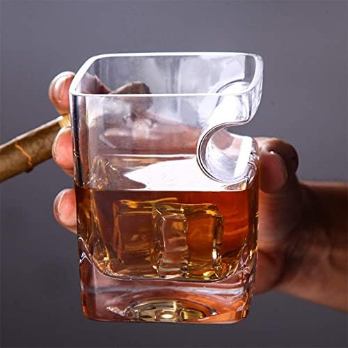 Jiaan Cigar Whiskey Glass - Old Fashioned Glass with Indented Cigar RestHandmade from Lead Free Crystal GlassCrystal Clear Father's Day Gift (Square)