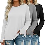Evervibe 3 Pack Women's Cotton Plus Size Tunic Tops Thumb Hole Crew Neck Long Sleeve Shirts Casual Loose Y2k Trendy Outfits(Black, White, Gray,4X-Large)