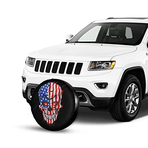 Image of American Flag Skull Patriotic Spare Tire Cover,Universal Wheel Tire Cover for Trailer, RV, SUV, Truck,Camper and Many Vehicle,Weatherproof Tire Protectors(16 inch for Diameter 29 inch-31 inch)