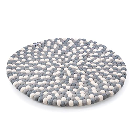 Filzkugelteppich aus 100% Filz handgemacht - Verspielter Teppich für das Kinderzimmer - Spielteppich rund 60cm Durchmesser (Grau) Cover