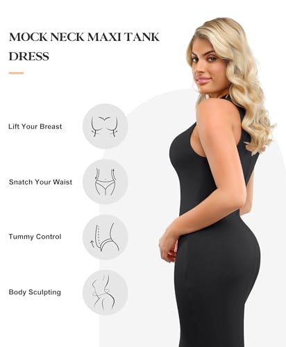 Popilush Mock Neck Sleeveless Shapewear Maxi Dresses for Women - image 3