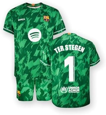 FCBBarcelona FC Goalkeeper Jersey and Pants Set Dorsal 1 TER Stegen - Official Replica Licensed Product - Season 2024/2025 - Child Size 14 Years, green, 14 Years