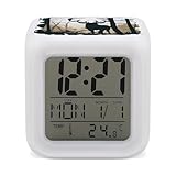RLDOBOFE Deer Silhouette LED Alarm Clock with 7 Color Changing Digital Night Light Small Wake Up Cube Clock with Date Temperature Display Multi-Functional Home Decor for Bedroom