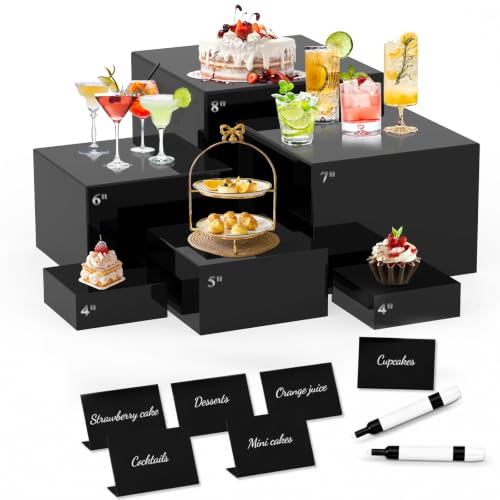 6 Pcs Buffet Risers Food Risers Display Stands with Mini Sign and Maker